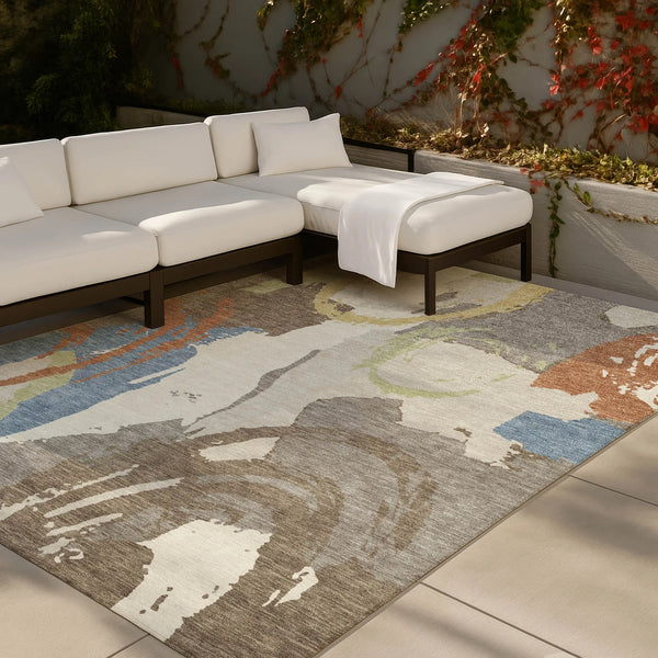 10' X 14' Taupe And Ivory Abstract Washable Indoor Outdoor Area Rug Homeroots Outdoor