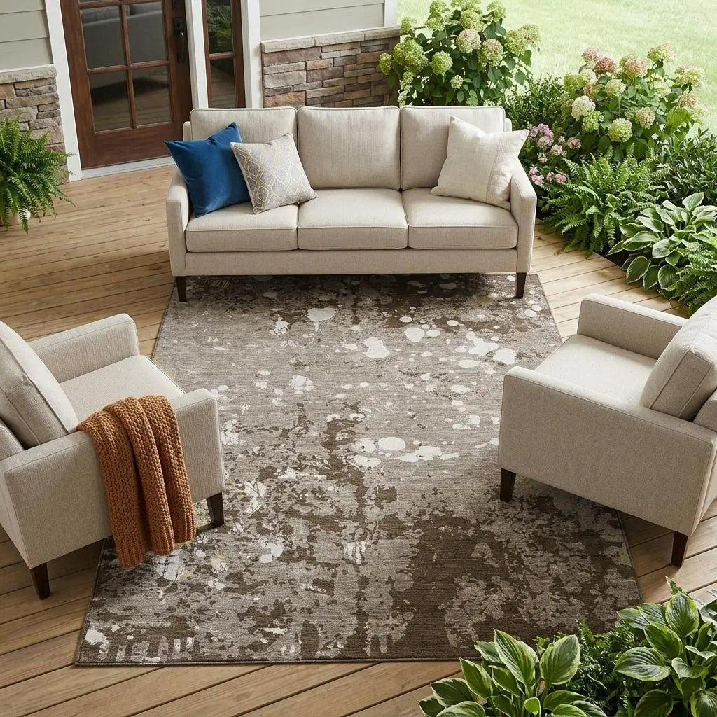 10' X 14' Taupe And Ivory Abstract Washable Indoor Outdoor Area Rug Homeroots Outdoor