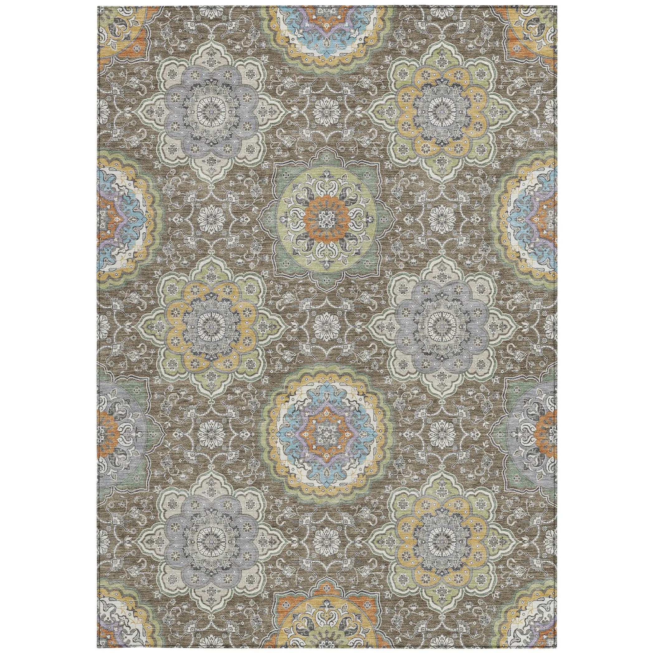 10' X 14' Taupe And Ivory Floral Medallion Washable Indoor Outdoor Area Rug Homeroots Outdoor
