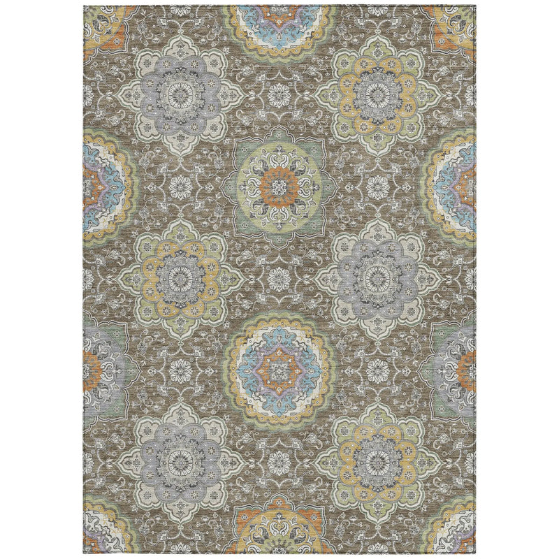 10' X 14' Taupe And Ivory Floral Medallion Washable Indoor Outdoor Area Rug Homeroots Outdoor