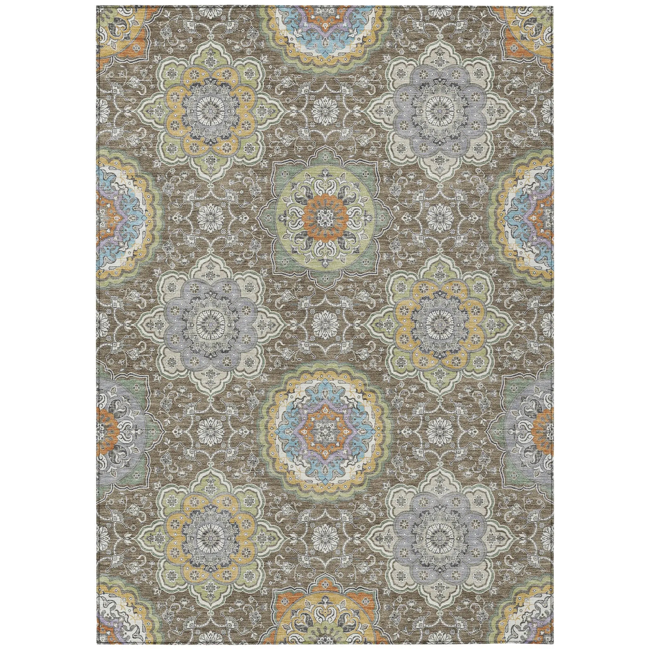 10' X 14' Taupe And Ivory Floral Medallion Washable Indoor Outdoor Area Rug Homeroots Outdoor