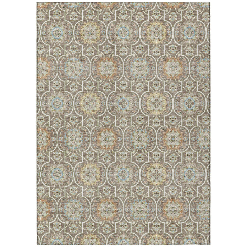 10' X 14' Taupe And Ivory Floral Medallion Washable Indoor Outdoor Area Rug Homeroots Outdoor