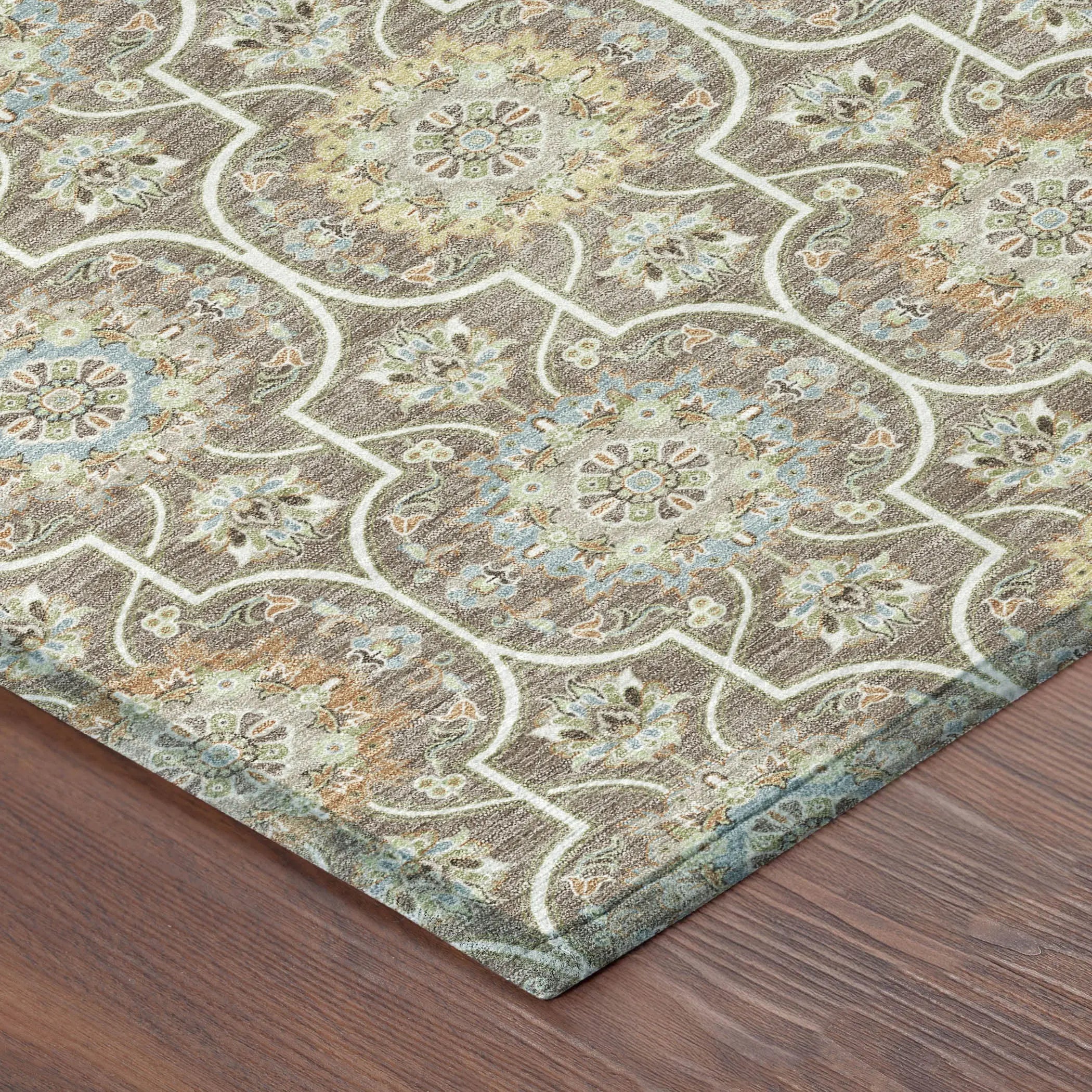 10' X 14' Taupe And Ivory Floral Medallion Washable Indoor Outdoor Area Rug Homeroots Outdoor