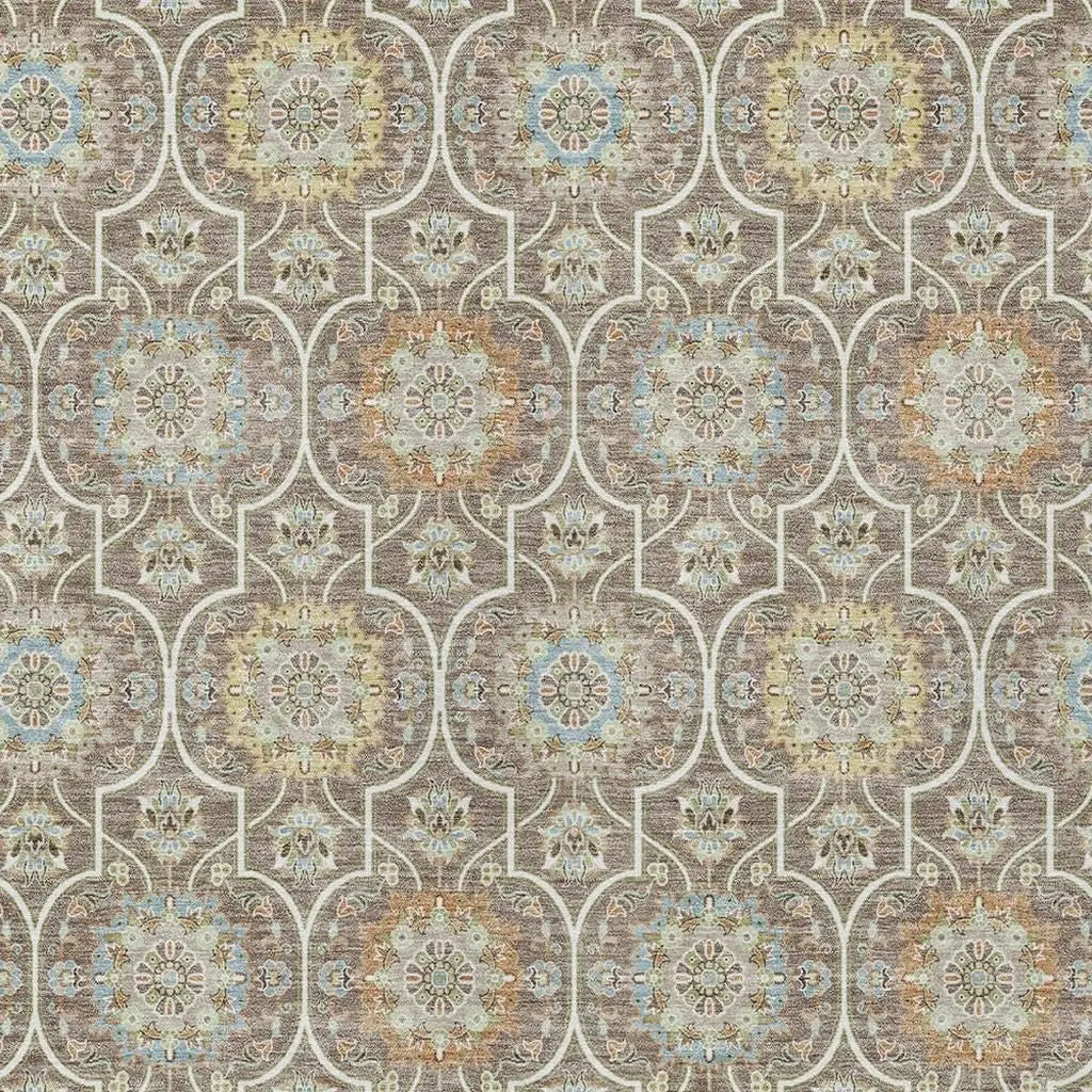 10' X 14' Taupe And Ivory Floral Medallion Washable Indoor Outdoor Area Rug Homeroots Outdoor