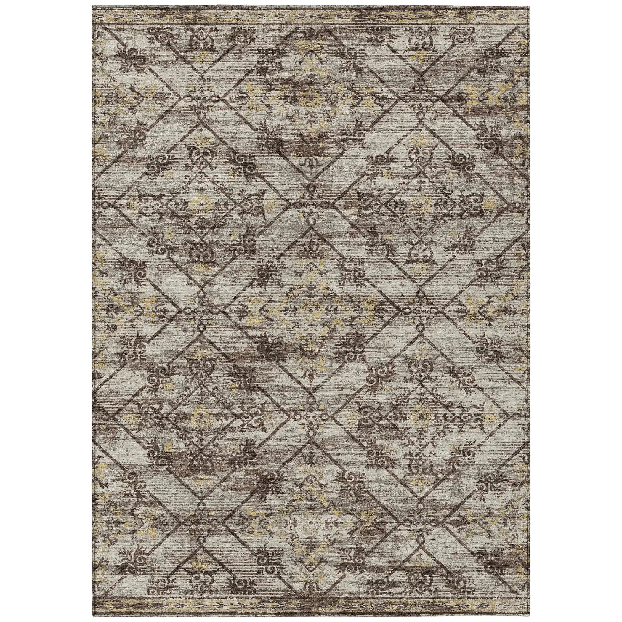 10' X 14' Taupe And Ivory Geometric Washable Indoor Outdoor Area Rug Homeroots Outdoor