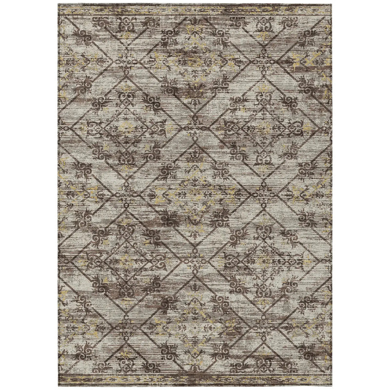 10' X 14' Taupe And Ivory Geometric Washable Indoor Outdoor Area Rug Homeroots Outdoor