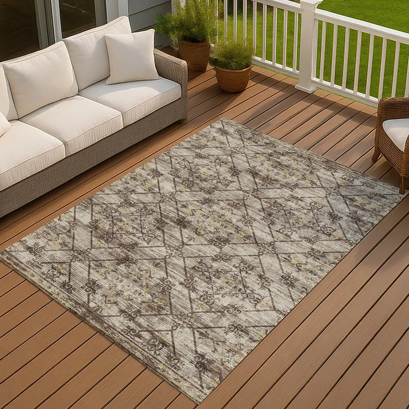 10' X 14' Taupe And Ivory Geometric Washable Indoor Outdoor Area Rug Homeroots Outdoor