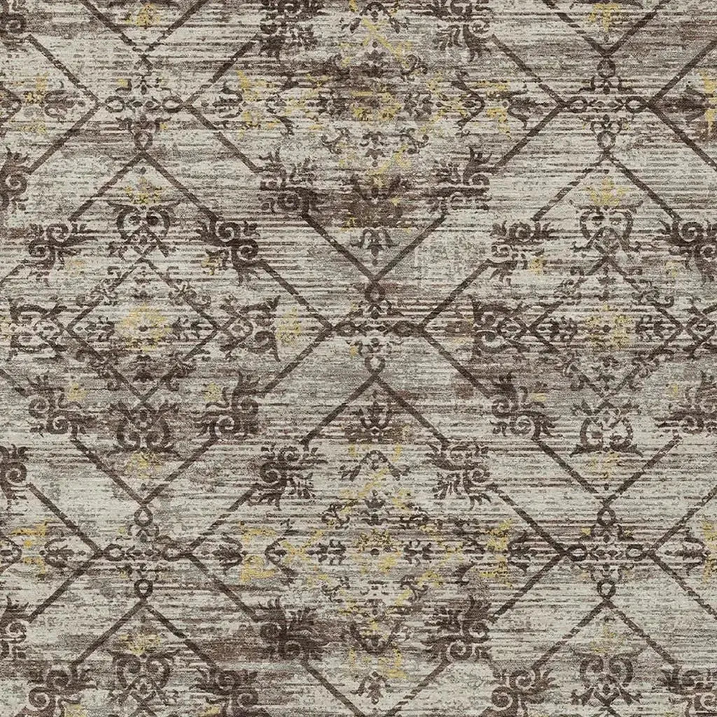 10' X 14' Taupe And Ivory Geometric Washable Indoor Outdoor Area Rug Homeroots Outdoor
