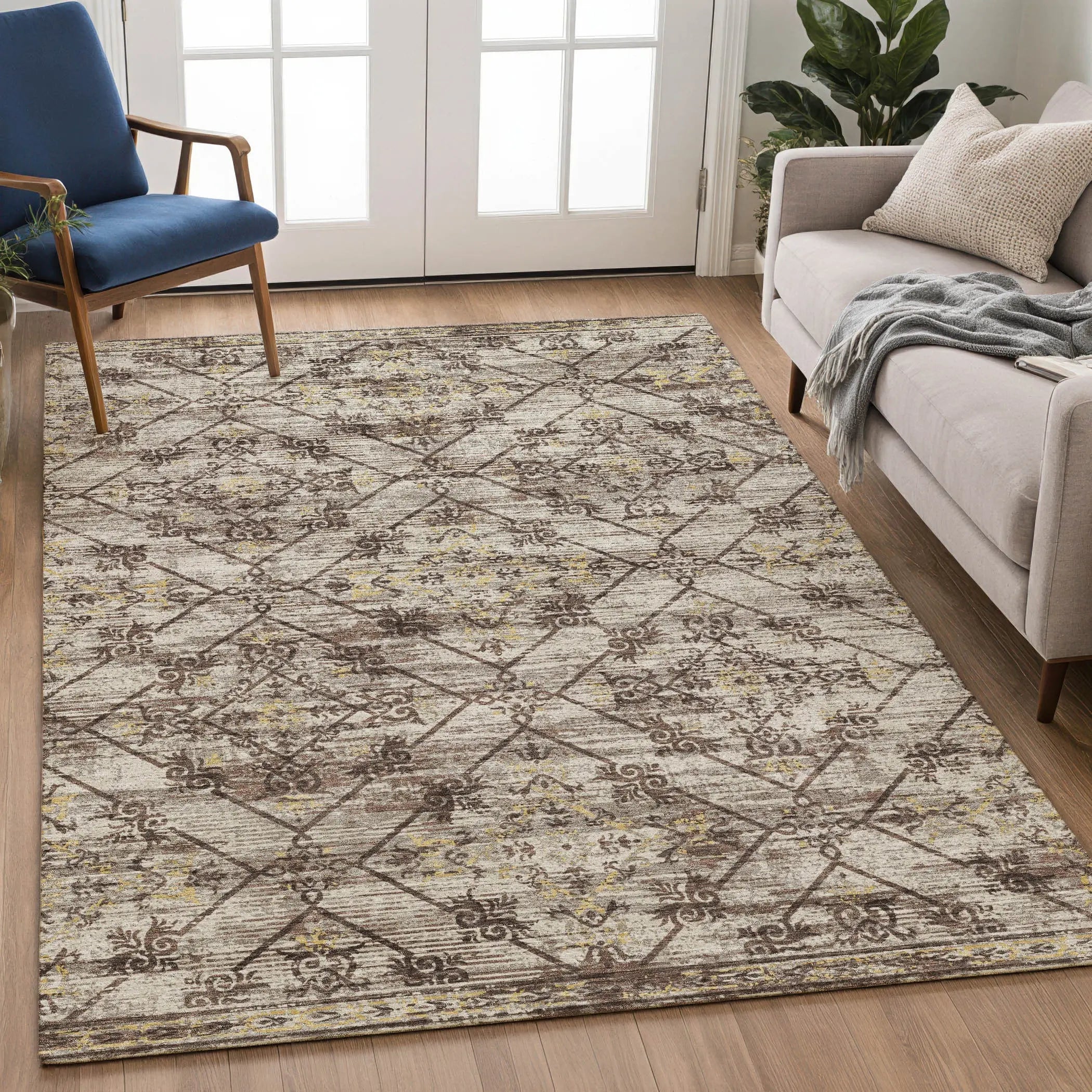 10' X 14' Taupe And Ivory Geometric Washable Indoor Outdoor Area Rug Homeroots Outdoor