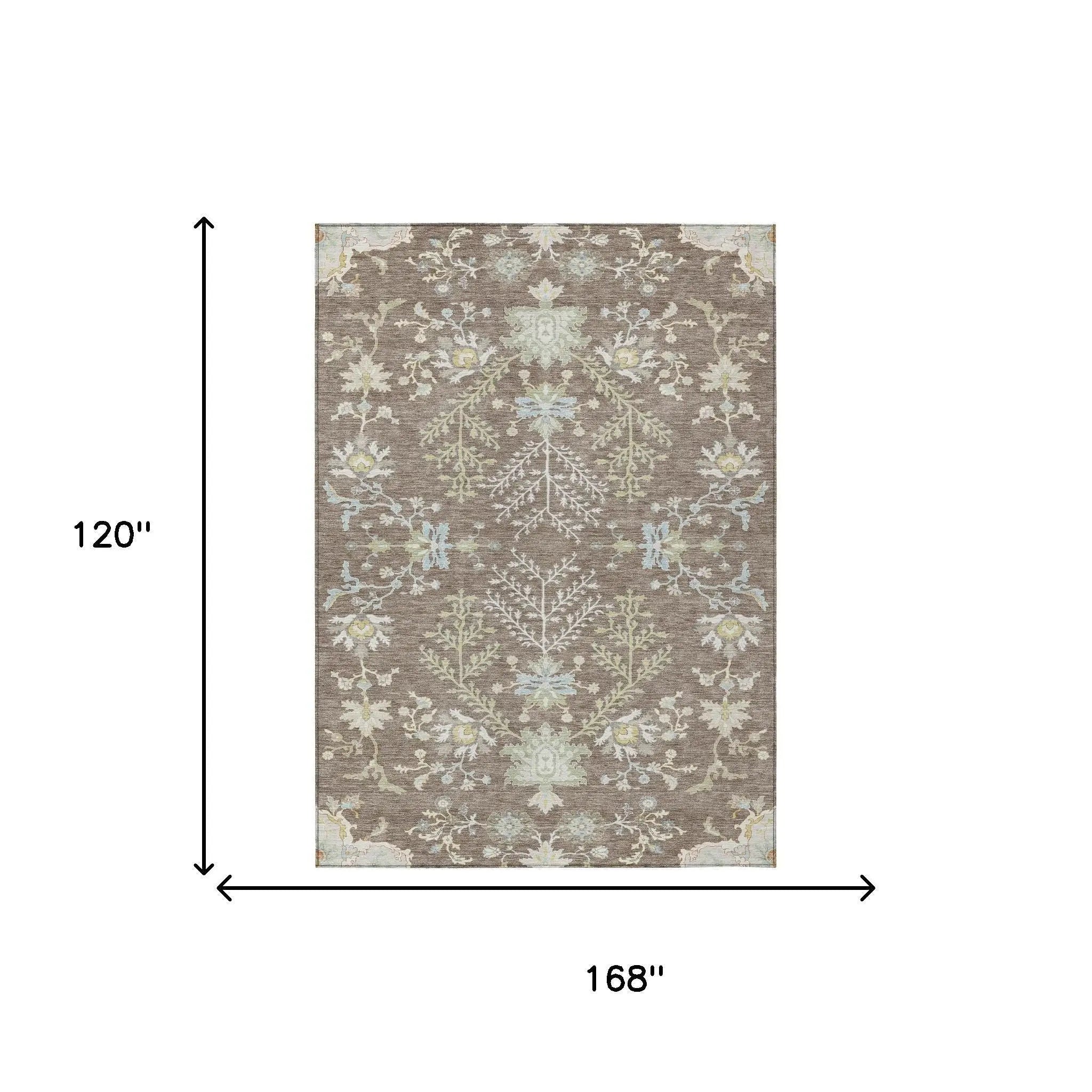10' X 14' Taupe And Ivory Oriental Washable Indoor Outdoor Area Rug Homeroots Outdoor