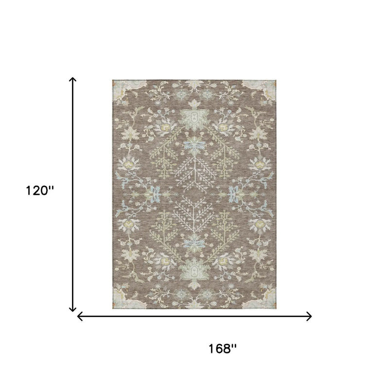 10' X 14' Taupe And Ivory Oriental Washable Indoor Outdoor Area Rug Homeroots Outdoor