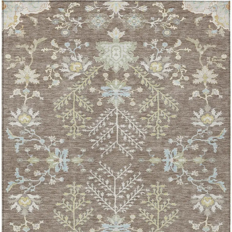 10' X 14' Taupe And Ivory Oriental Washable Indoor Outdoor Area Rug Homeroots Outdoor