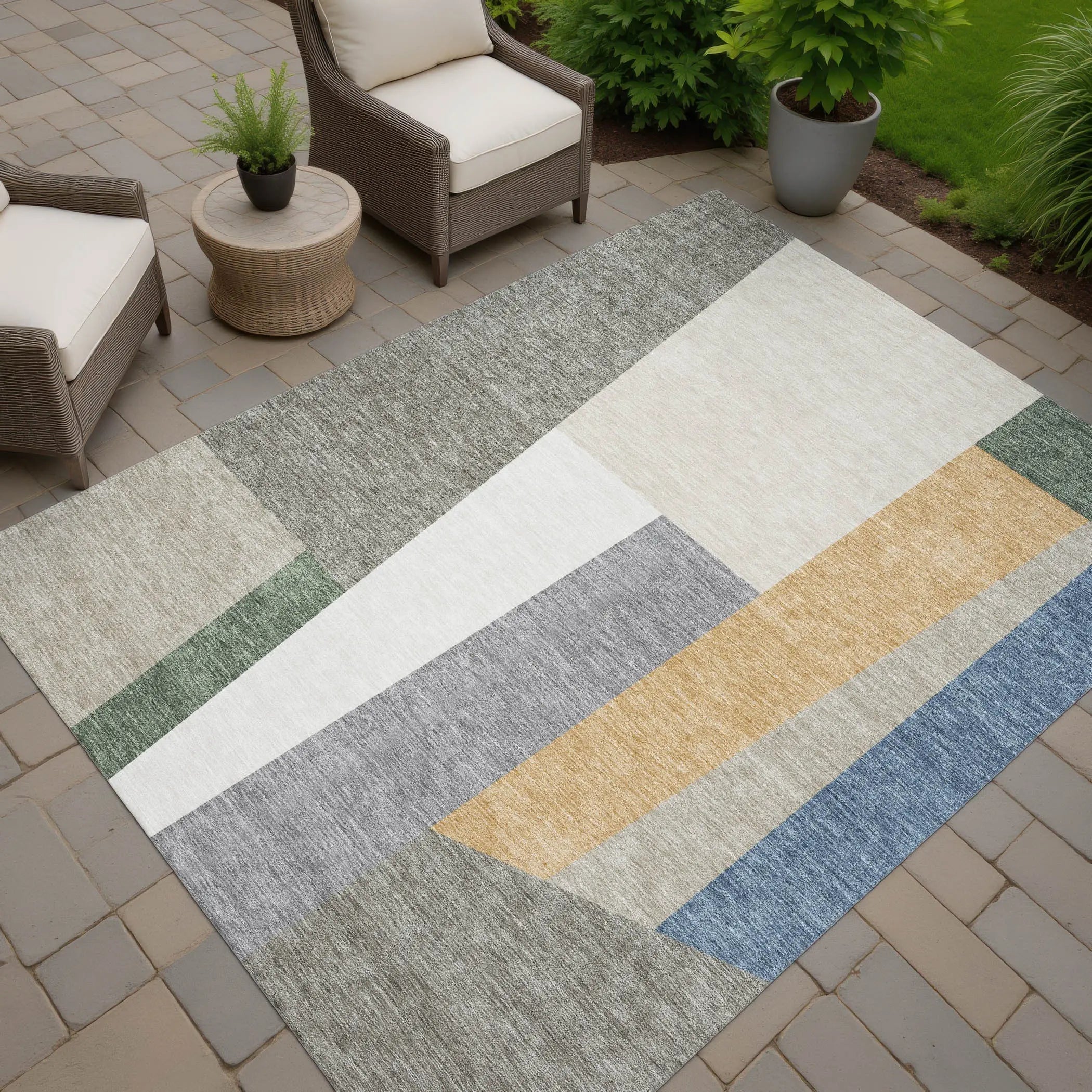 10' X 14' Taupe And Olive Green Geometric Washable Indoor Outdoor Area Rug Homeroots Outdoor