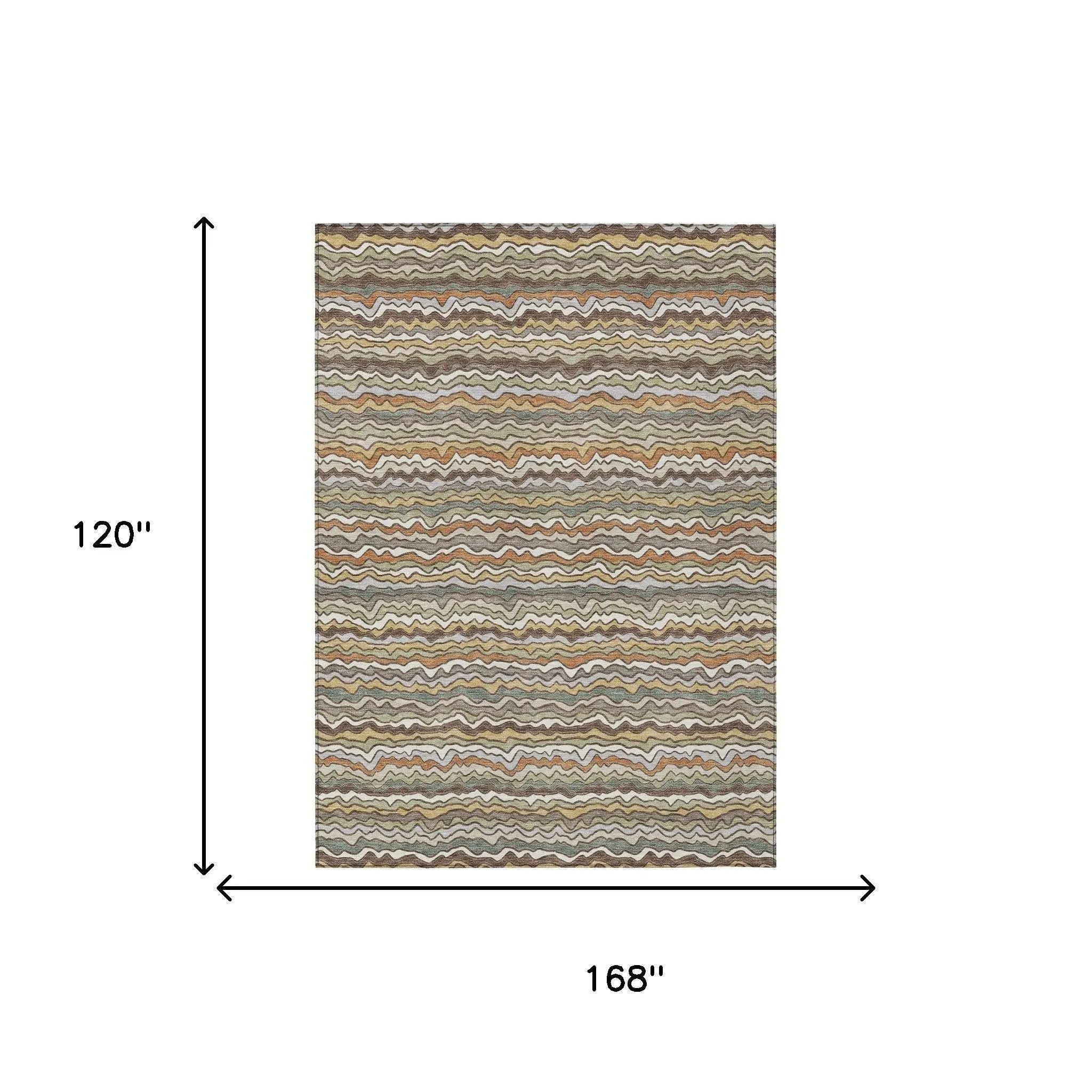 10' X 14' Taupe And Orange Striped Washable Indoor Outdoor Area Rug Homeroots Outdoor