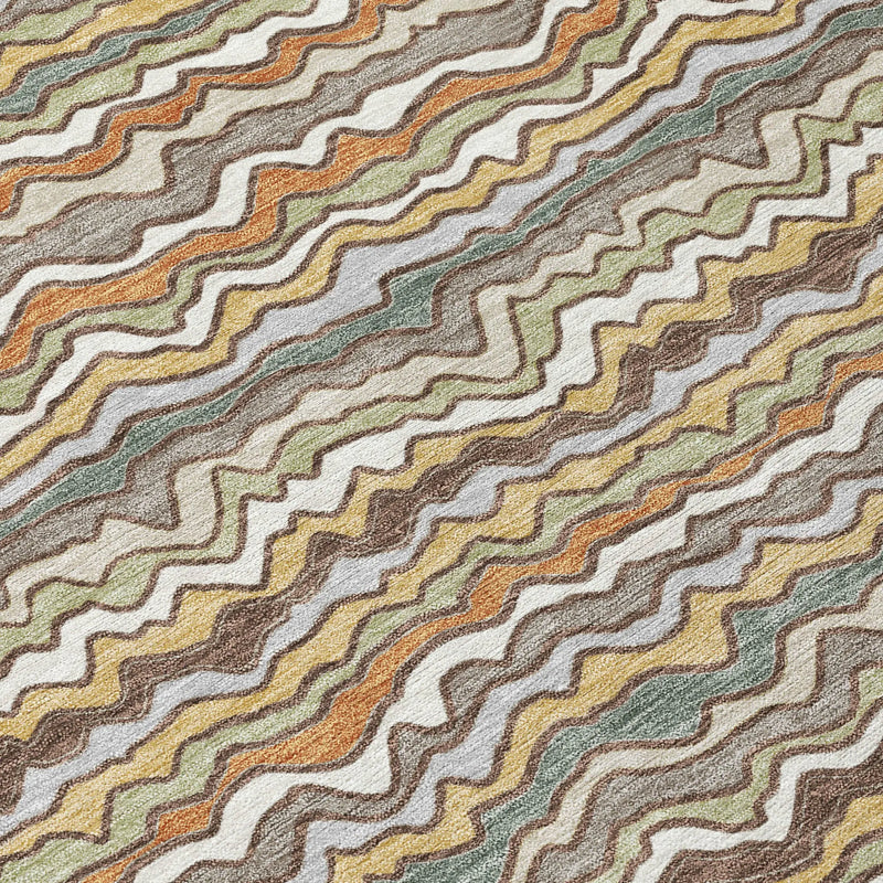 10' X 14' Taupe And Orange Striped Washable Indoor Outdoor Area Rug Homeroots Outdoor