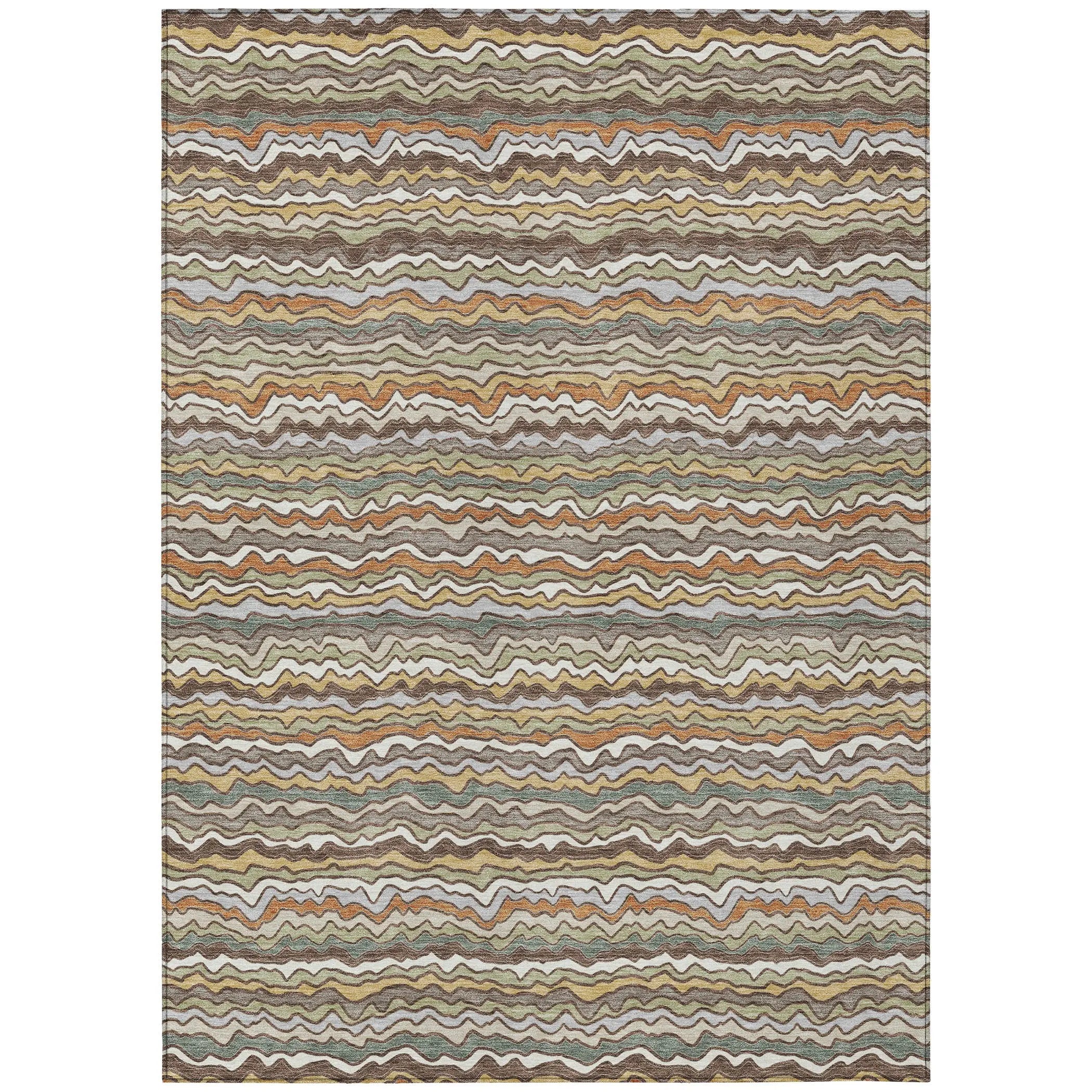 10' X 14' Taupe And Orange Striped Washable Indoor Outdoor Area Rug Homeroots Outdoor