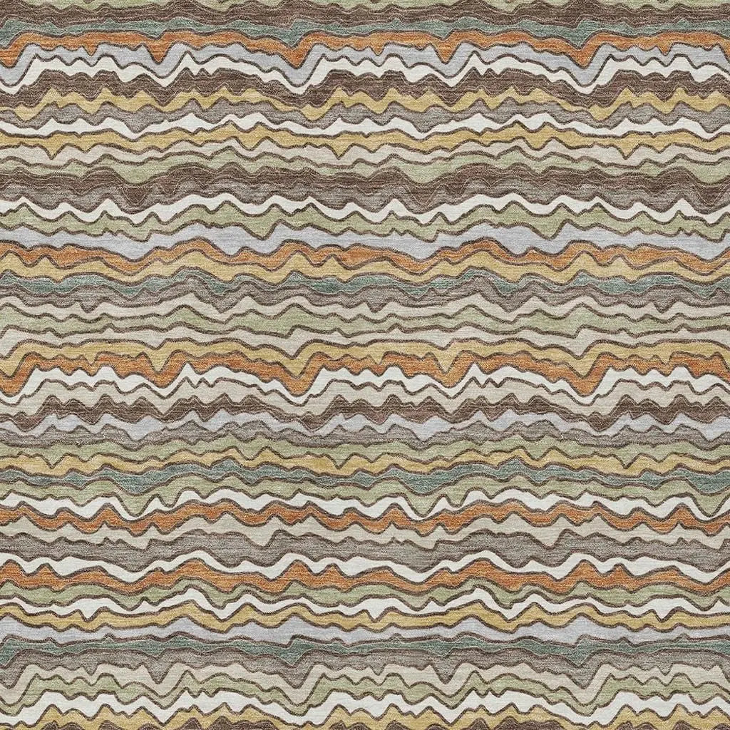 10' X 14' Taupe And Orange Striped Washable Indoor Outdoor Area Rug Homeroots Outdoor