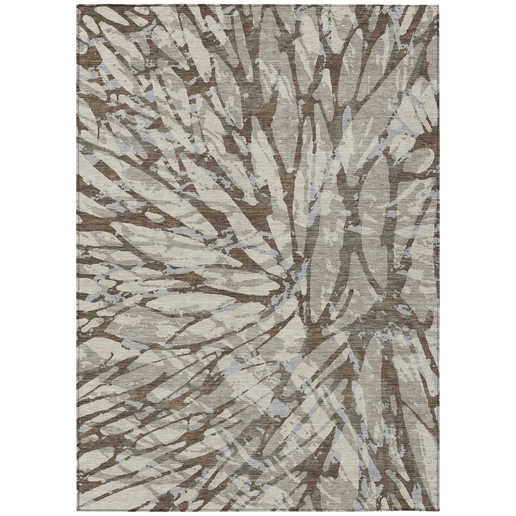 10' X 14' Taupe And Teal Blue Abstract Washable Indoor Outdoor Area Rug Homeroots Outdoor