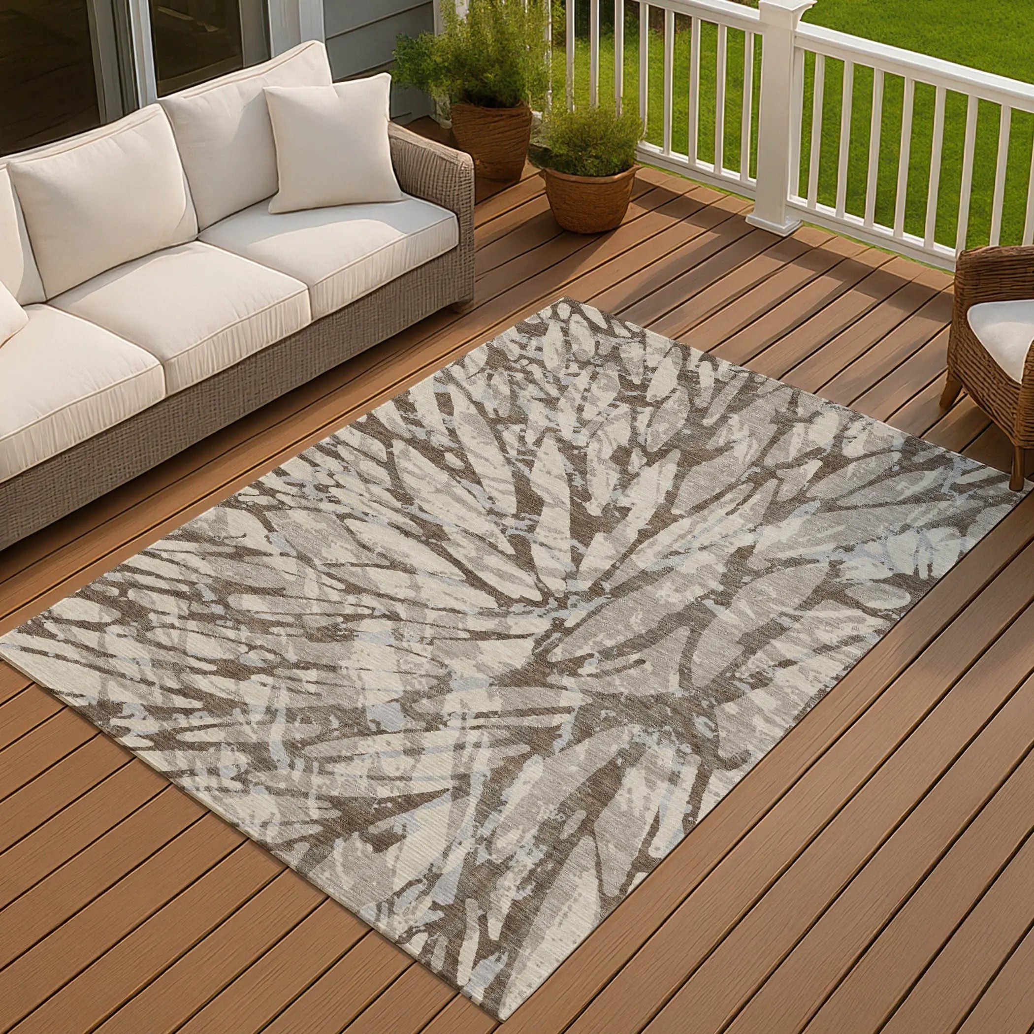10' X 14' Taupe And Teal Blue Abstract Washable Indoor Outdoor Area Rug Homeroots Outdoor