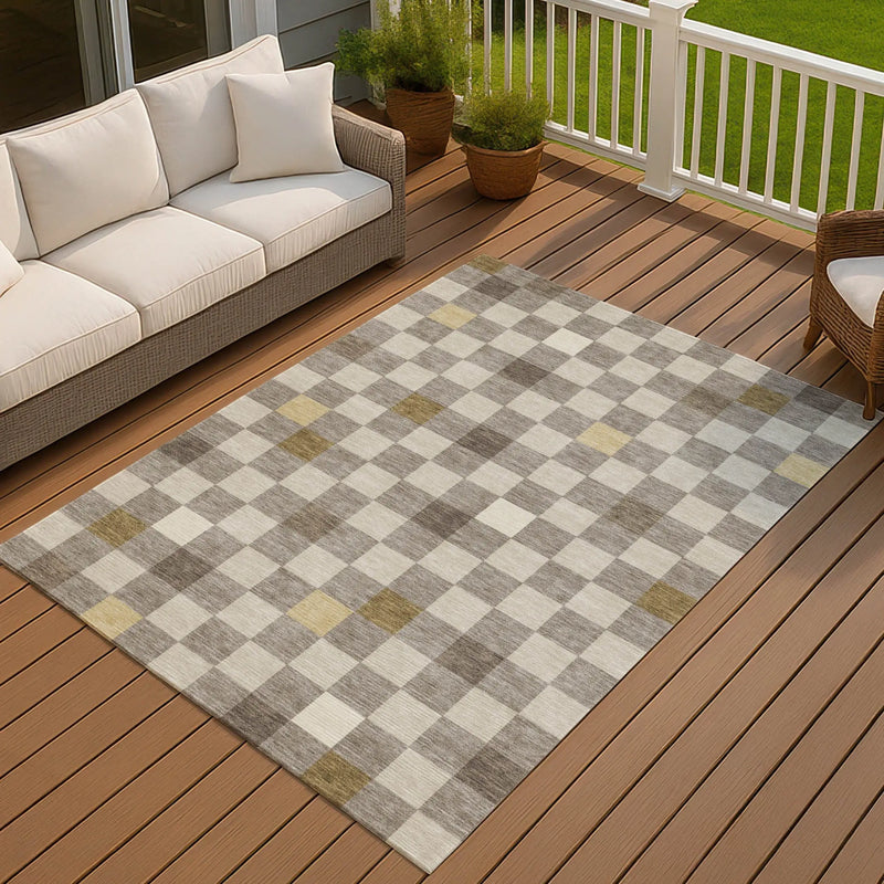 10' X 14' Taupe And Teal Blue Geometric Washable Indoor Outdoor Area Rug Homeroots Outdoor