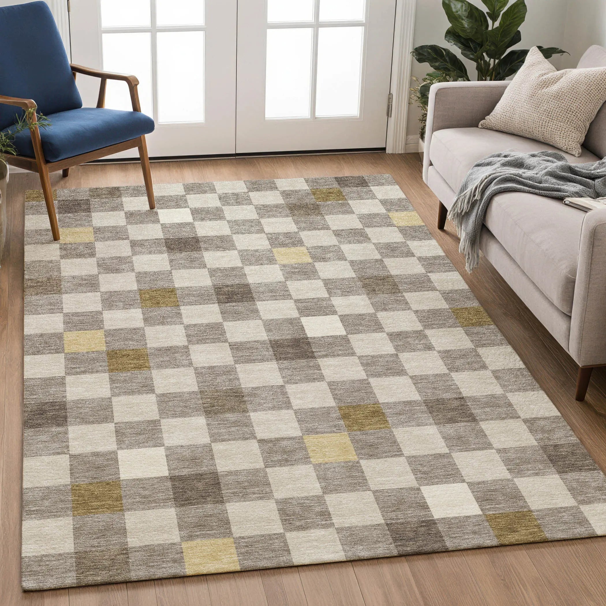 10' X 14' Taupe And Teal Blue Geometric Washable Indoor Outdoor Area Rug Homeroots Outdoor