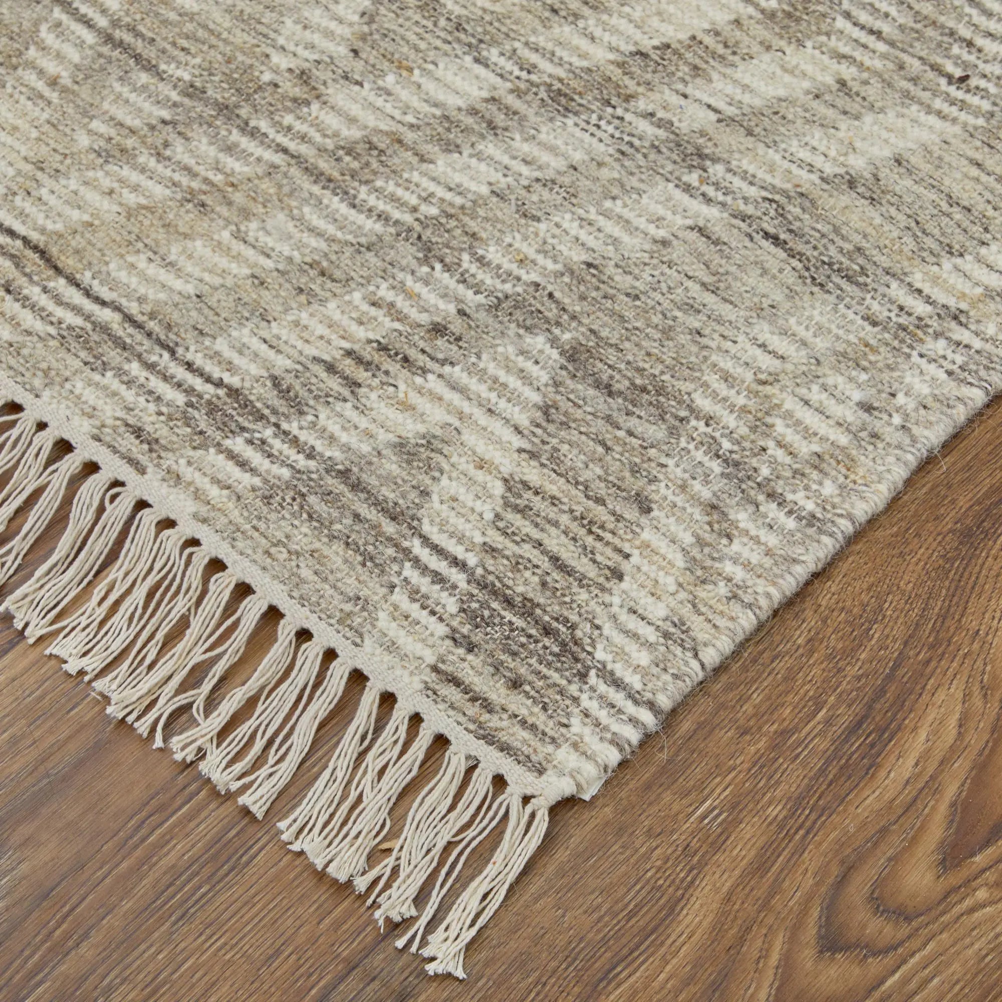 10' X 14' Taupe Ivory And Gray Wool Geometric Hand Woven Area Rug With Fringe Homeroots Home Decor