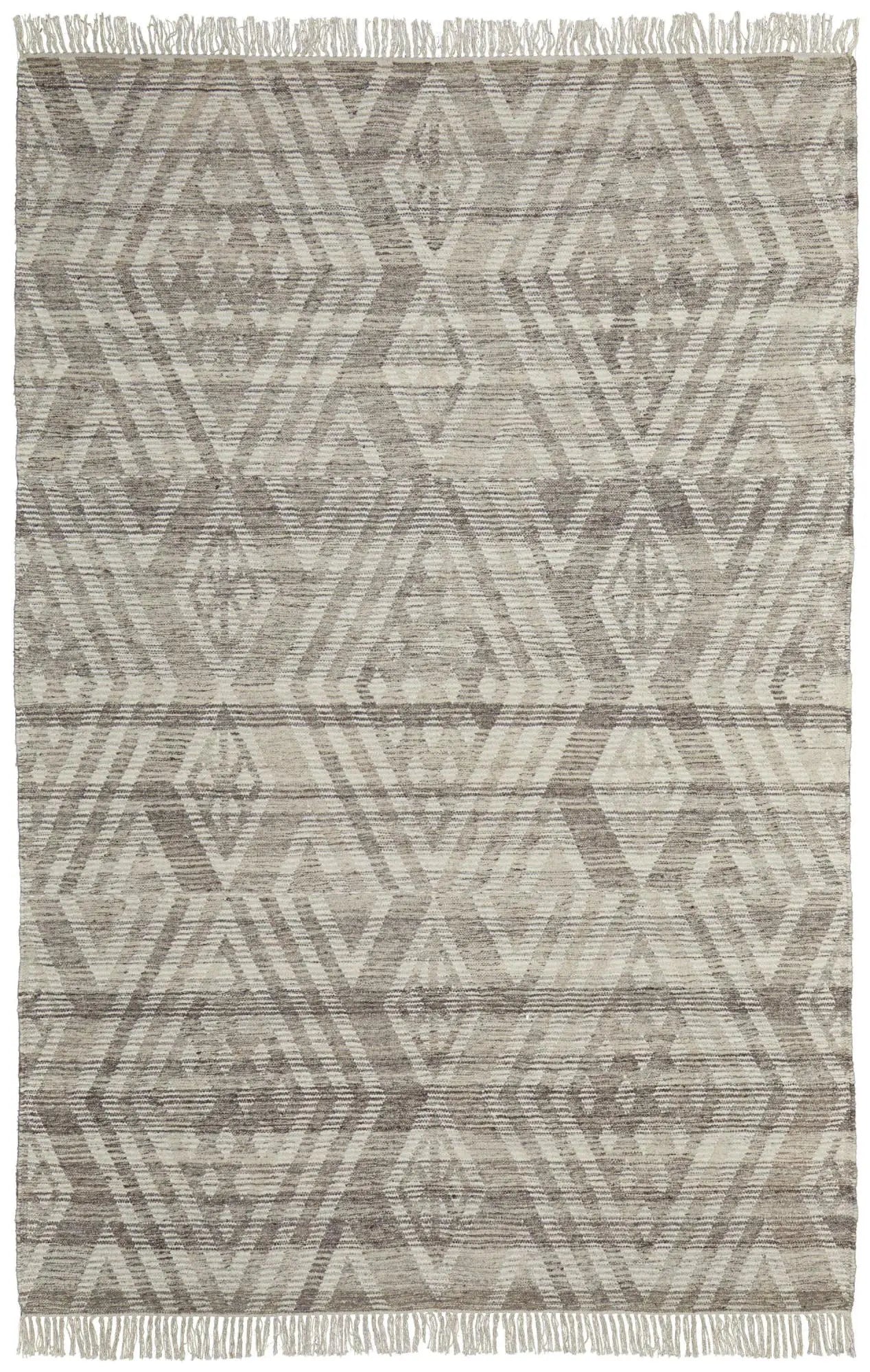 10' X 14' Taupe Ivory And Gray Wool Geometric Hand Woven Area Rug With Fringe Homeroots Home Decor