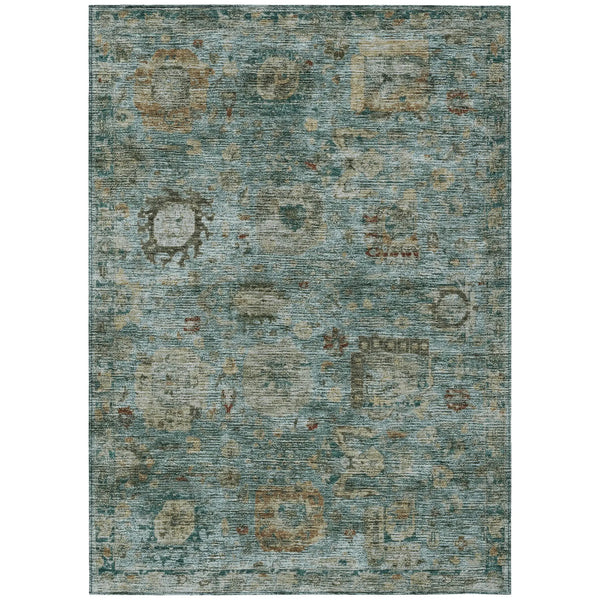 10' X 14' Teal Blue And Aqua Abstract Washable Indoor Outdoor Area Rug Homeroots Outdoor