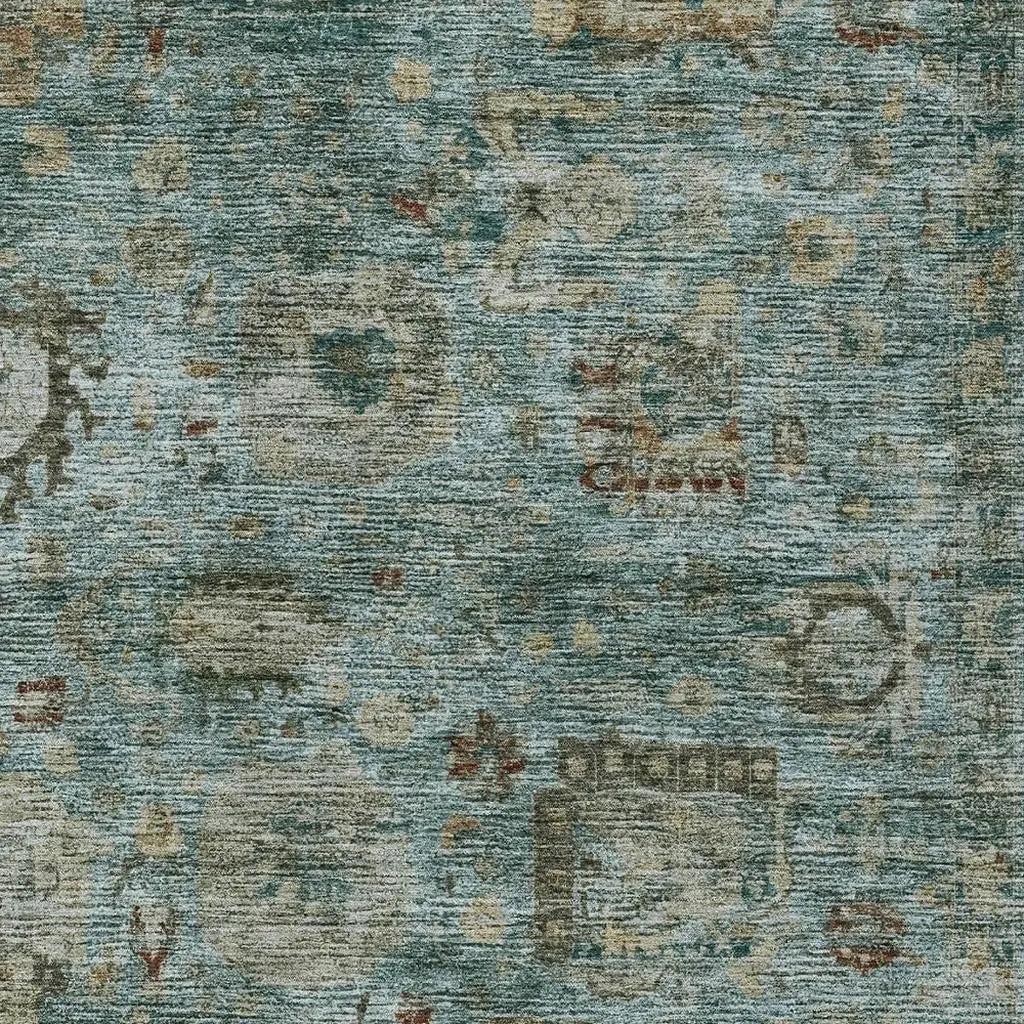 10' X 14' Teal Blue And Aqua Abstract Washable Indoor Outdoor Area Rug Homeroots Outdoor