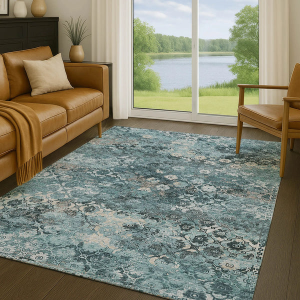 10' X 14' Teal Blue And Aqua Abstract Washable Indoor Outdoor Area Rug Homeroots Outdoor