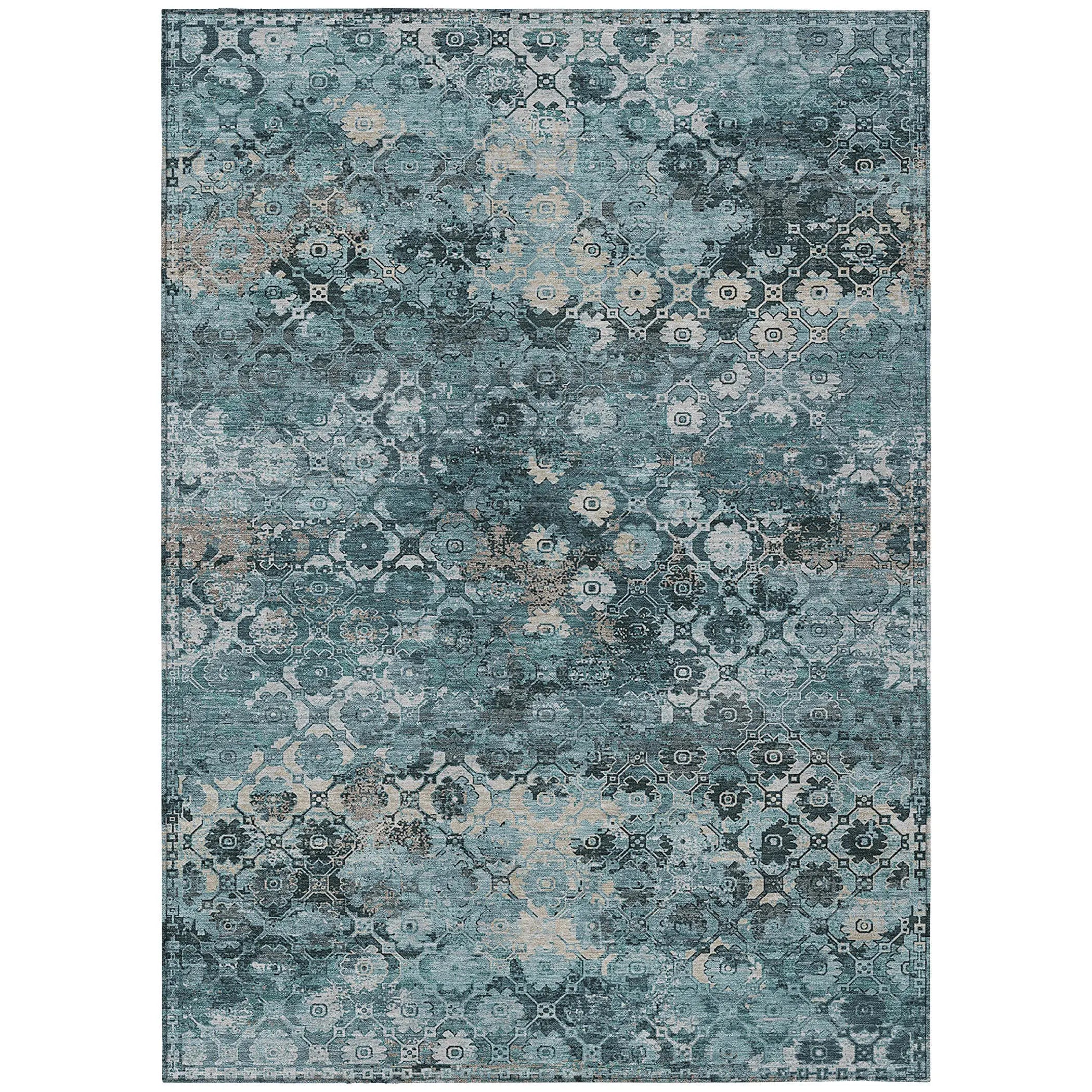 10' X 14' Teal Blue And Aqua Abstract Washable Indoor Outdoor Area Rug Homeroots Outdoor