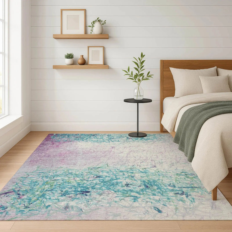 10' X 14' Teal Blue And Aqua Abstract Washable Indoor Outdoor Area Rug Homeroots Outdoor