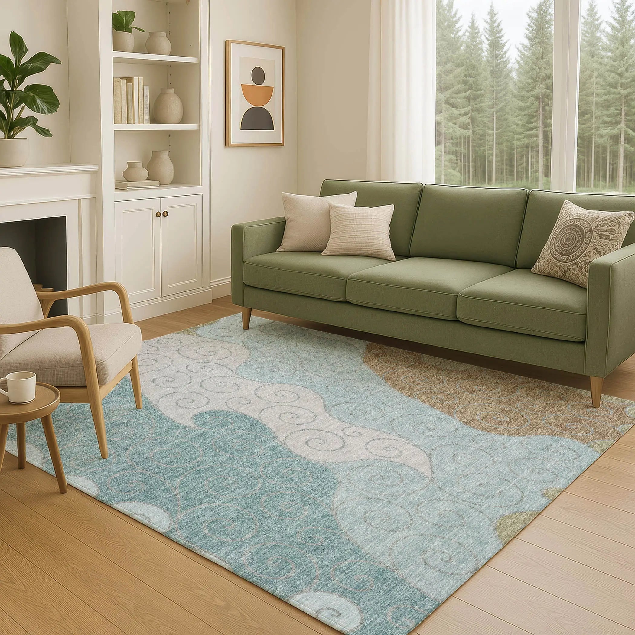 10' X 14' Teal Blue And Aqua Abstract Washable Indoor Outdoor Area Rug Homeroots Outdoor