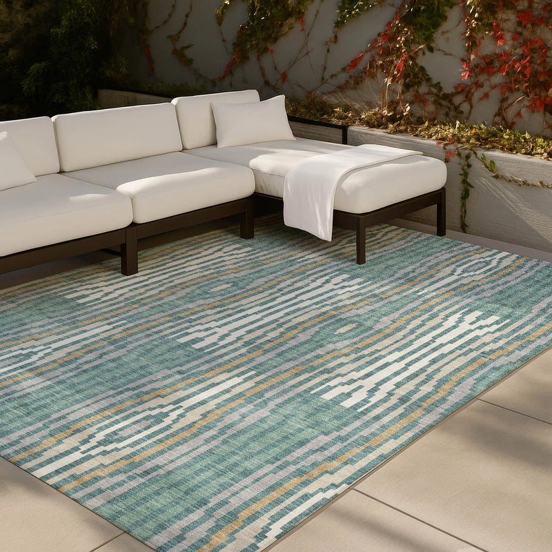 10' X 14' Teal Blue And Aqua Abstract Washable Indoor Outdoor Area Rug Homeroots Outdoor
