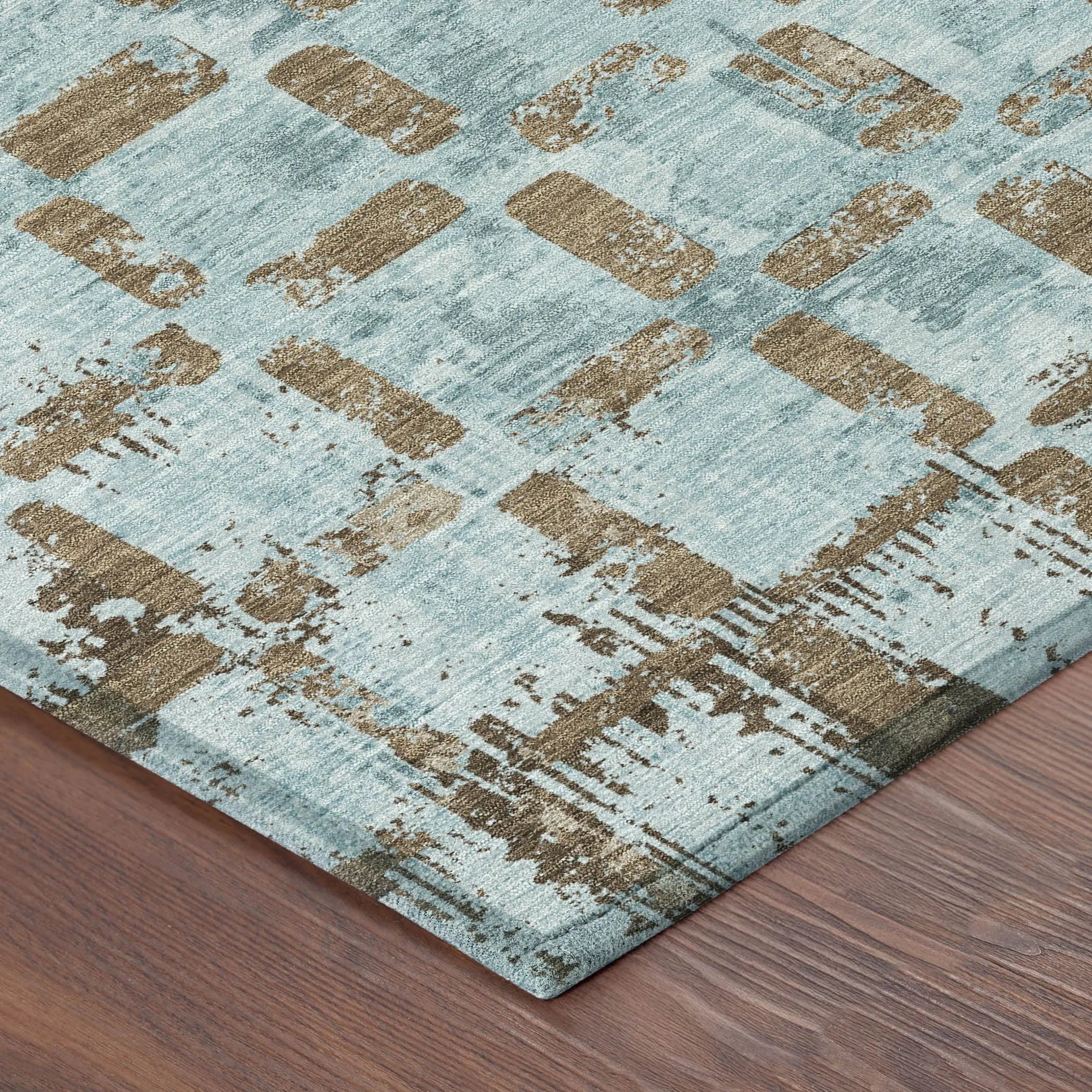 10' X 14' Teal Blue And Aqua Abstract Washable Indoor Outdoor Area Rug Homeroots Outdoor