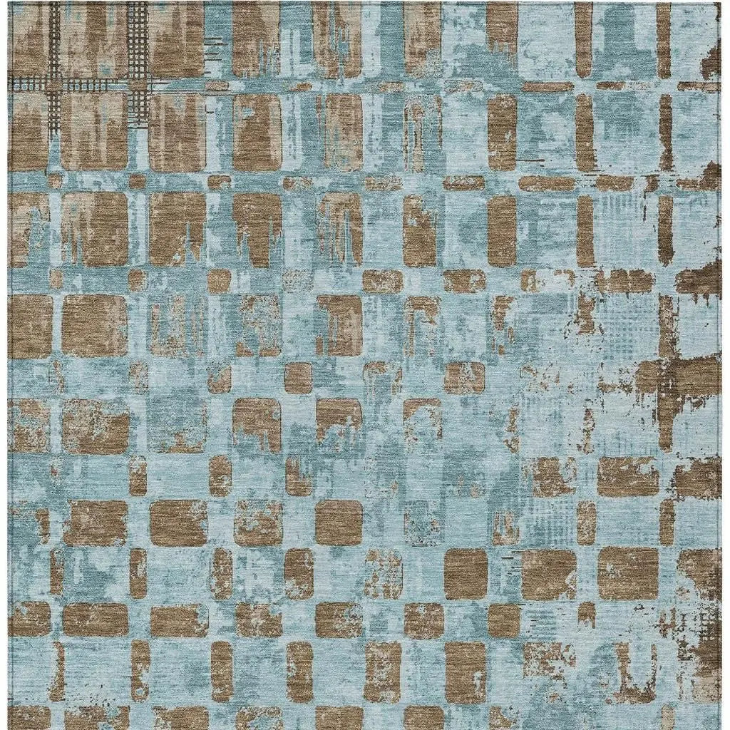 10' X 14' Teal Blue And Aqua Abstract Washable Indoor Outdoor Area Rug Homeroots Outdoor