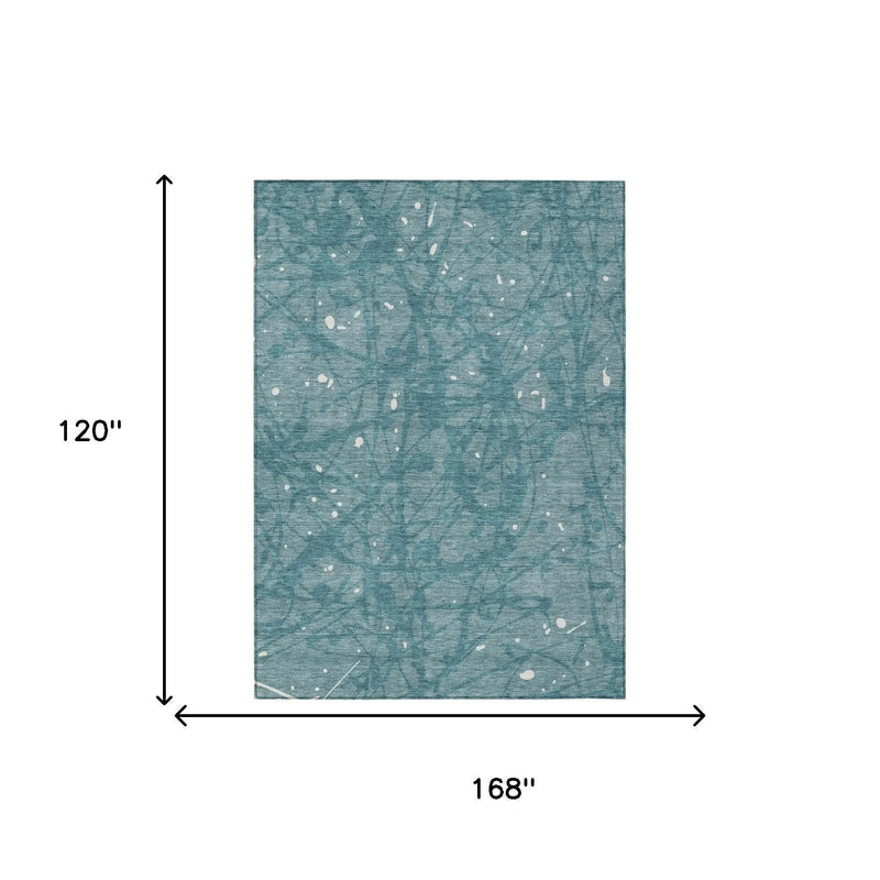 10' X 14' Teal Blue And Aqua Abstract Washable Indoor Outdoor Area Rug Homeroots Outdoor