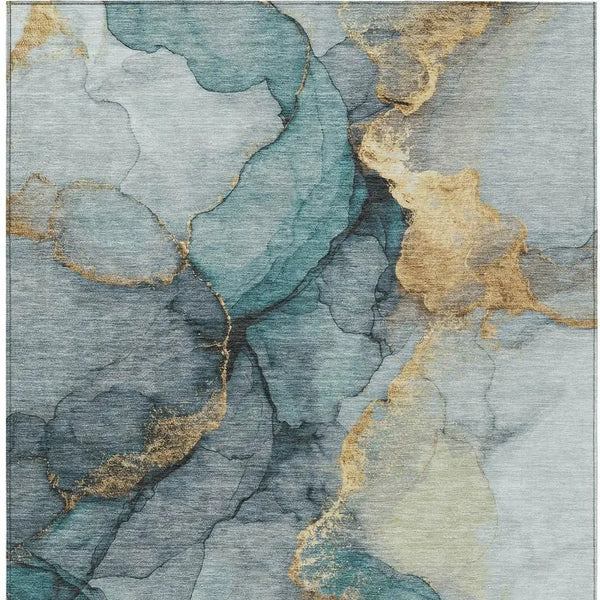 10' X 14' Teal Blue And Aqua Abstract Washable Indoor Outdoor Area Rug Homeroots Outdoor