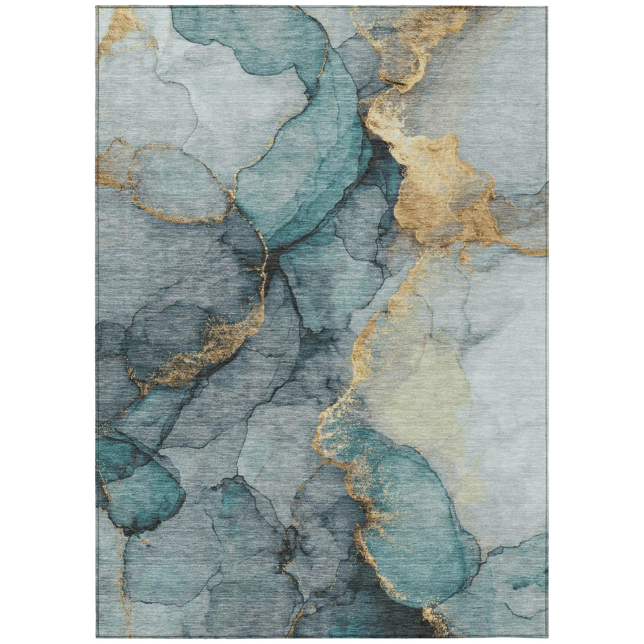 10' X 14' Teal Blue And Aqua Abstract Washable Indoor Outdoor Area Rug Homeroots Outdoor