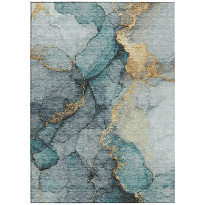 10' X 14' Teal Blue And Aqua Abstract Washable Indoor Outdoor Area Rug Homeroots Outdoor