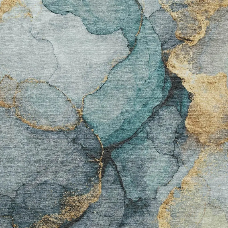 10' X 14' Teal Blue And Aqua Abstract Washable Indoor Outdoor Area Rug Homeroots Outdoor