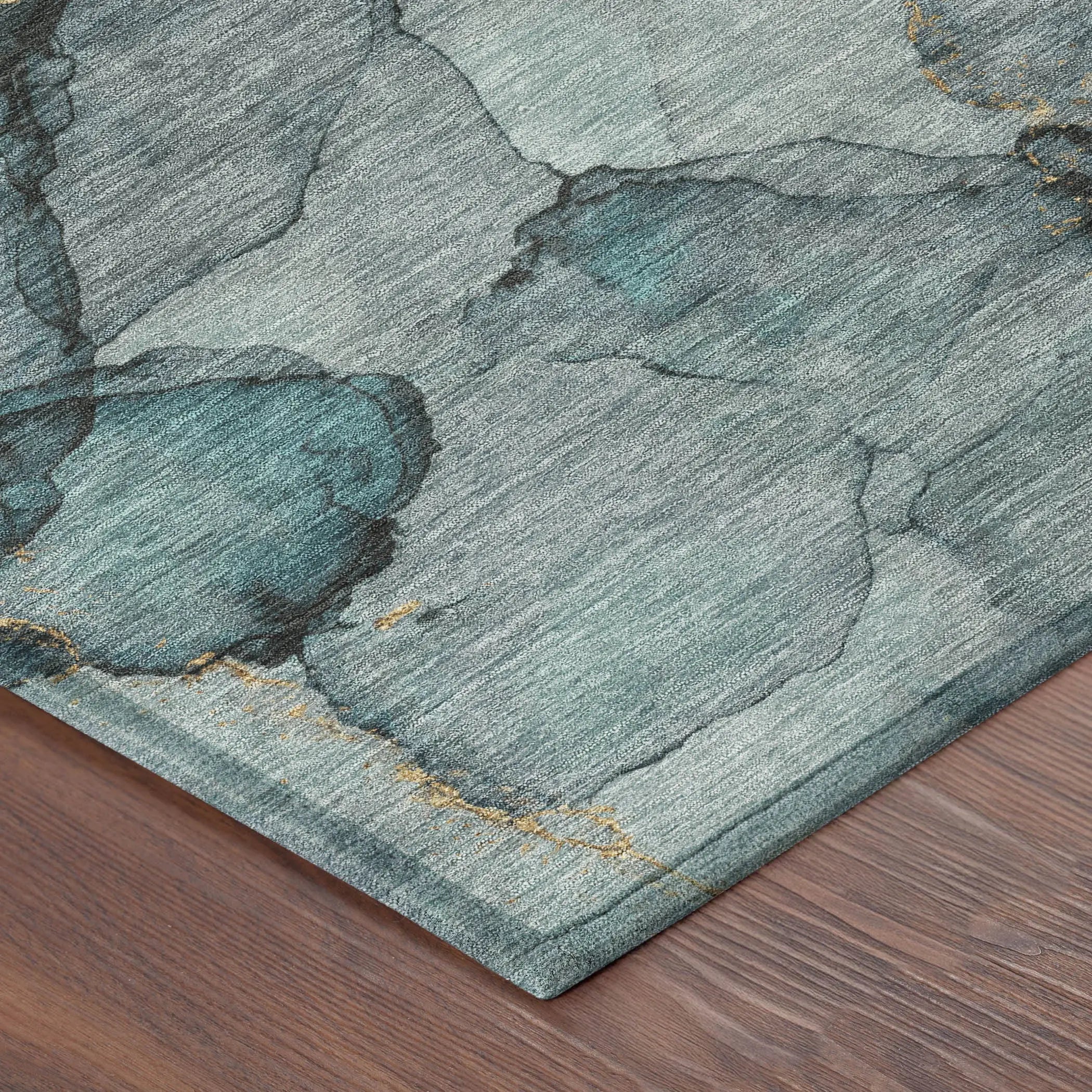10' X 14' Teal Blue And Aqua Abstract Washable Indoor Outdoor Area Rug Homeroots Outdoor