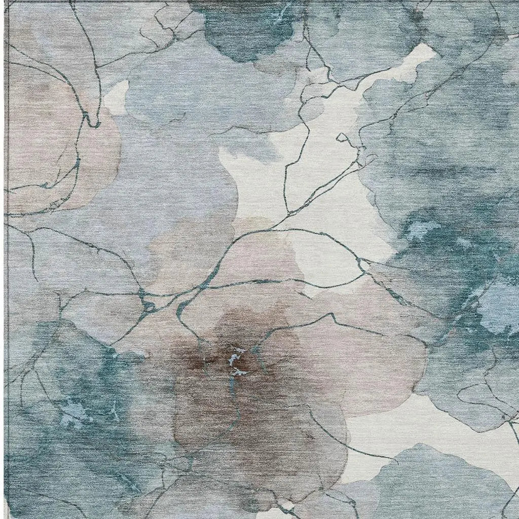 10' X 14' Teal Blue And Aqua Abstract Washable Indoor Outdoor Area Rug Homeroots Outdoor