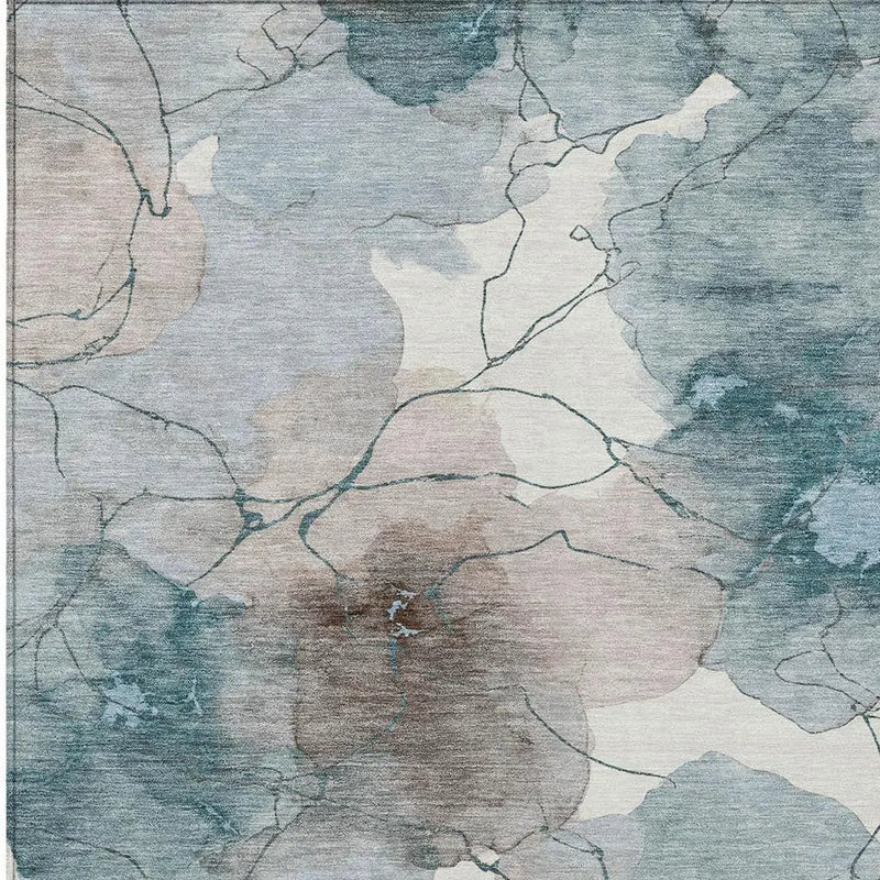 10' X 14' Teal Blue And Aqua Abstract Washable Indoor Outdoor Area Rug Homeroots Outdoor