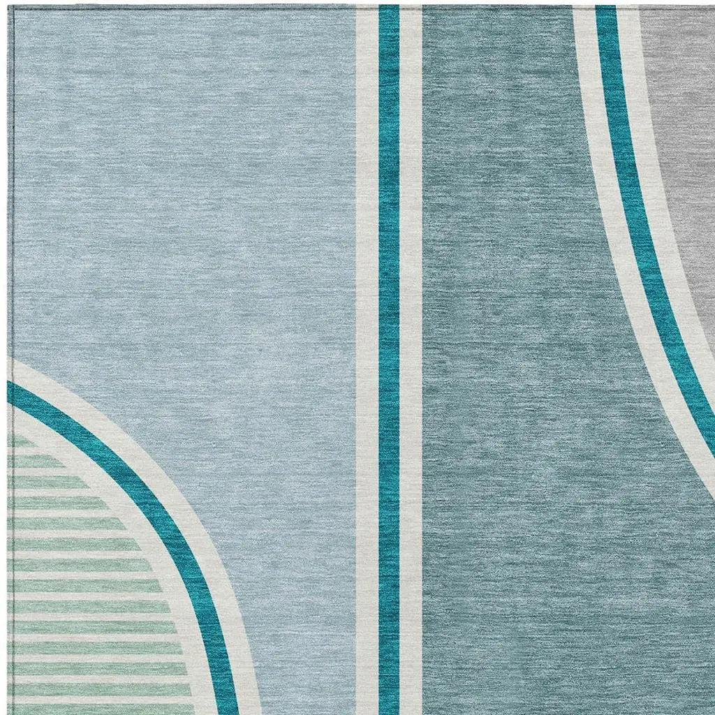 10' X 14' Teal Blue And Aqua Geometric Washable Indoor Outdoor Area Rug Homeroots Outdoor
