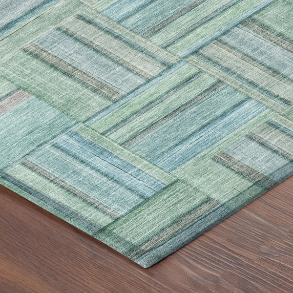 10' X 14' Teal Blue And Aqua Geometric Washable Indoor Outdoor Area Rug Homeroots Outdoor