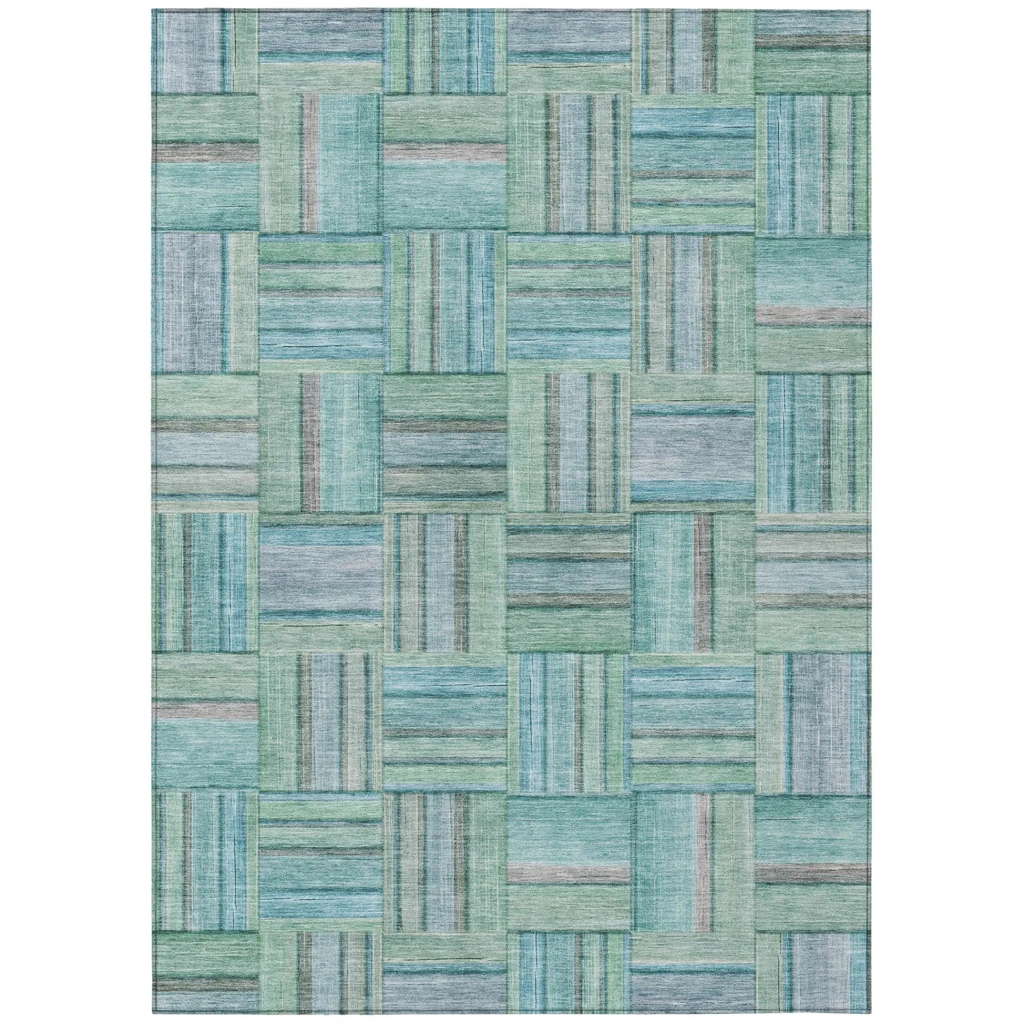 10' X 14' Teal Blue And Aqua Geometric Washable Indoor Outdoor Area Rug Homeroots Outdoor