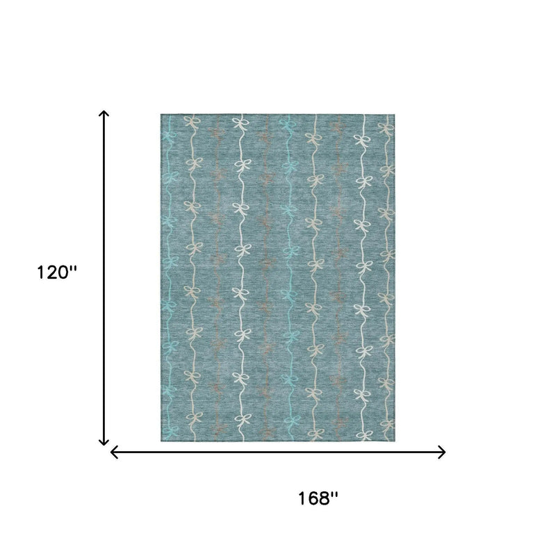 10' X 14' Teal Blue And Aqua Southwestern Washable Indoor Outdoor Area Rug Homeroots Outdoor