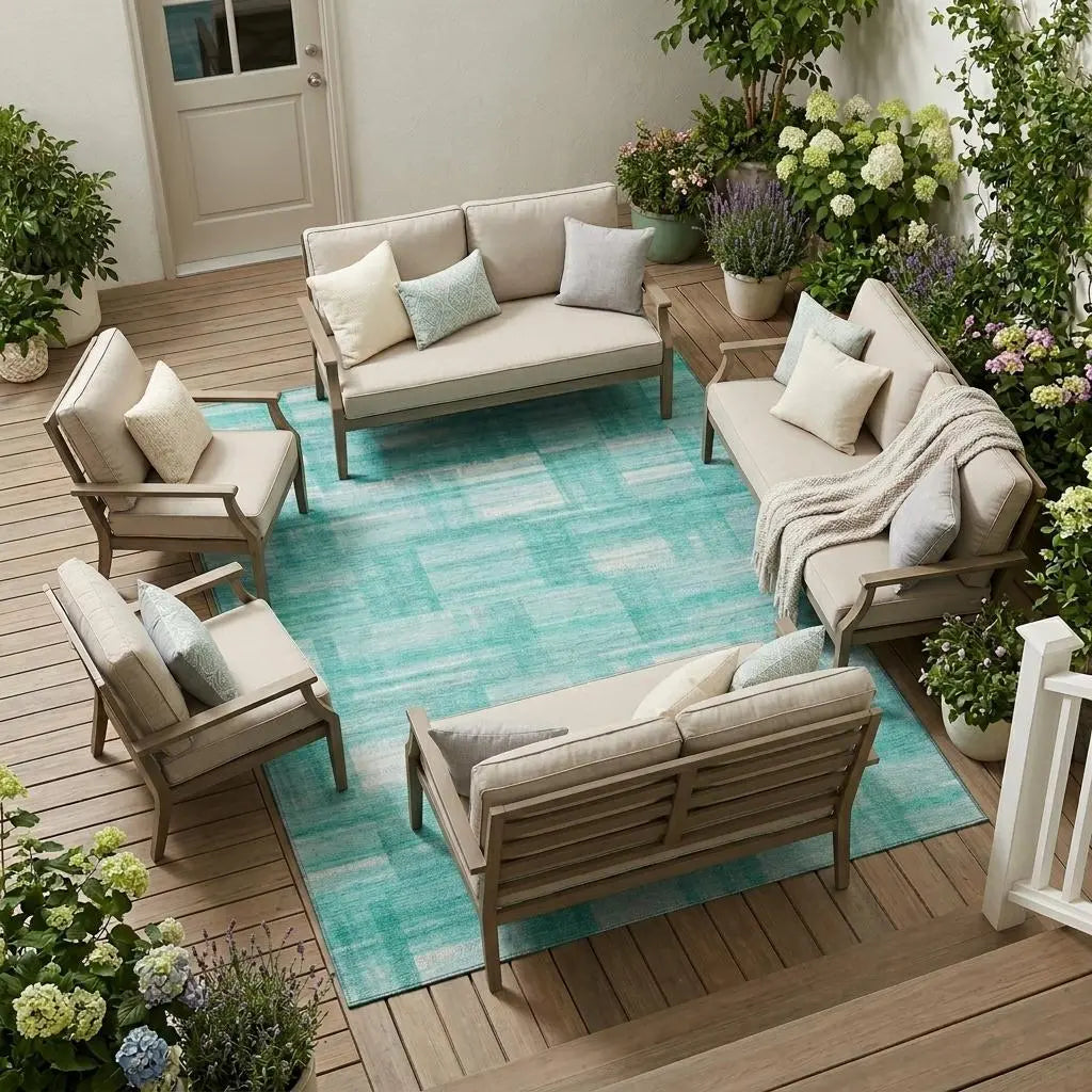 10' X 14' Teal Blue And Aqua Striped Washable Indoor Outdoor Area Rug Homeroots Outdoor