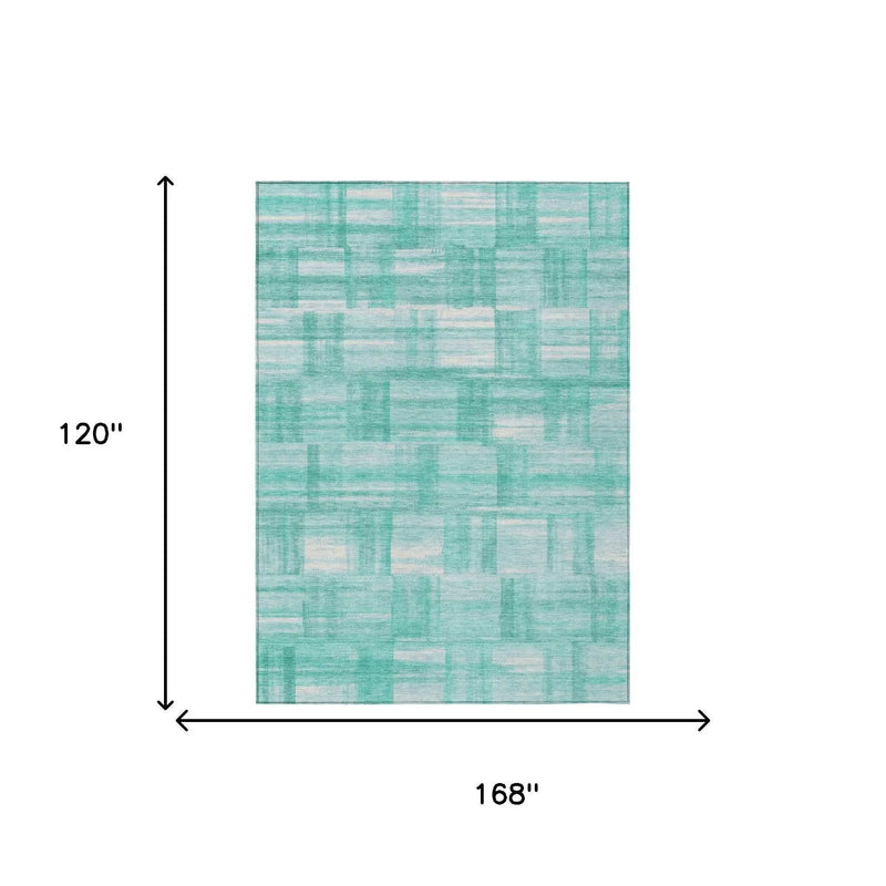 10' X 14' Teal Blue And Aqua Striped Washable Indoor Outdoor Area Rug Homeroots Outdoor